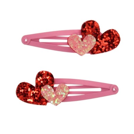 Glitzer-Haarspangen Love Hearts (2-er Set)