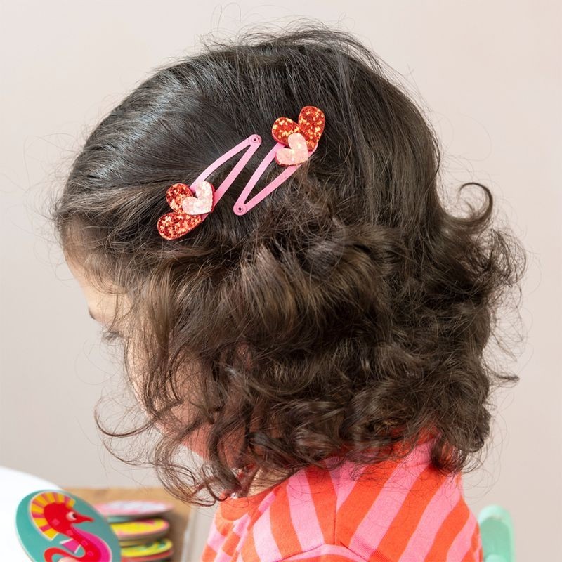 Glitzer-Haarspangen Love Hearts (2-er Set)