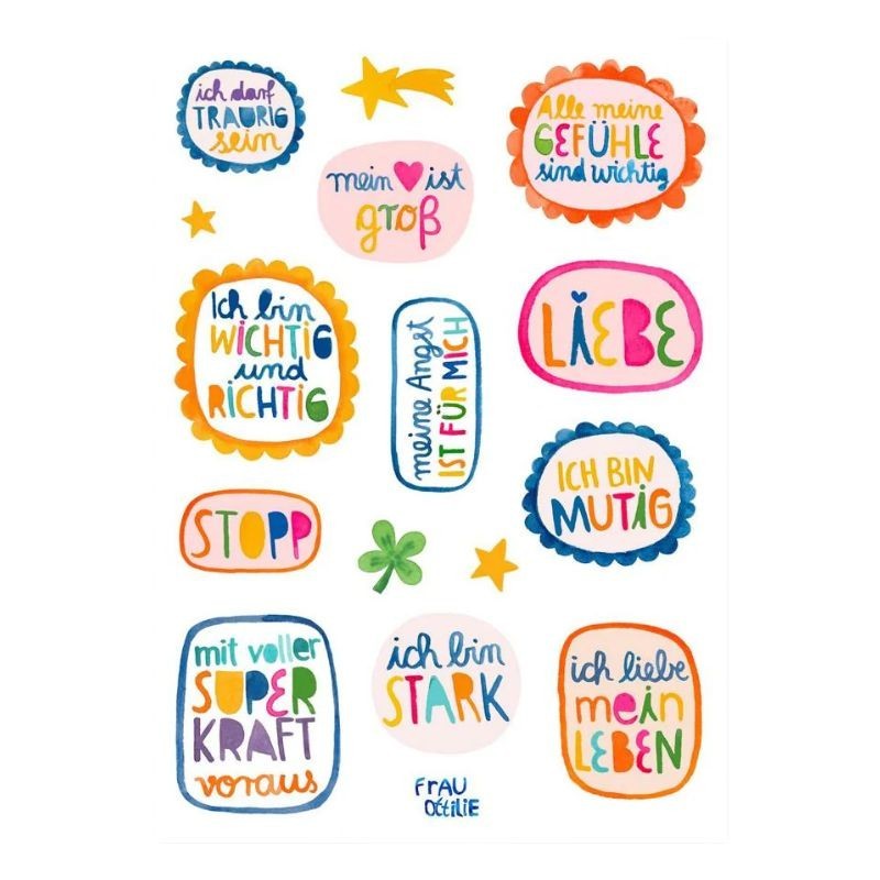 Wasserfeste Sticker Affirmationen bunt