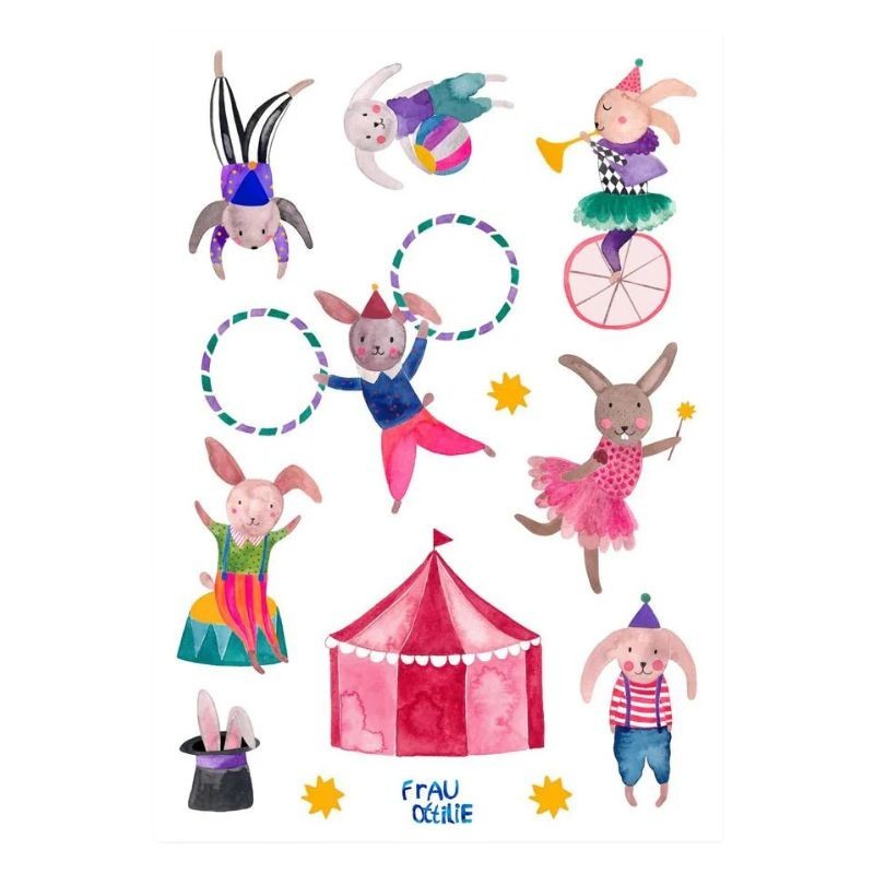 Wasserfeste Sticker Hasen im Zirkus