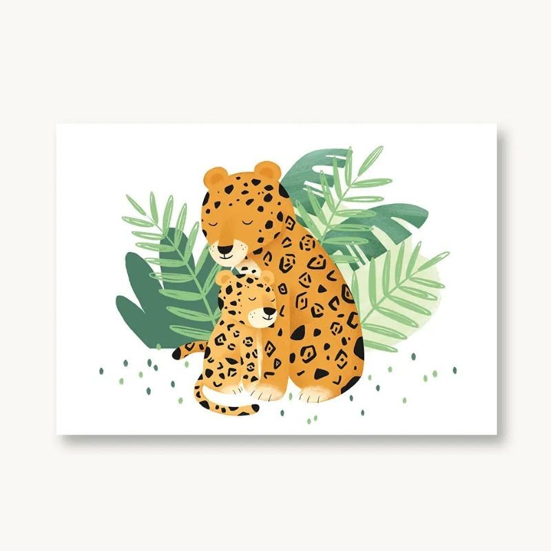 Postkarte Jaguar mit Kind