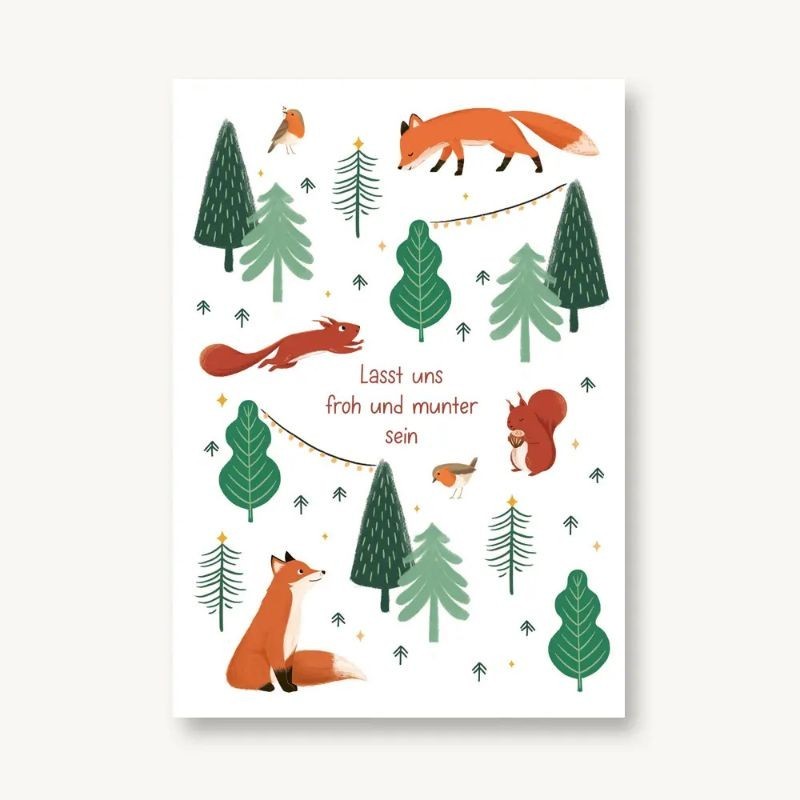 Postkarte Weihnachten Waldtiere