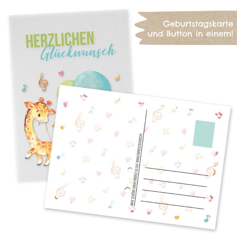 Geburtstagskarte Giraffe mit Button
