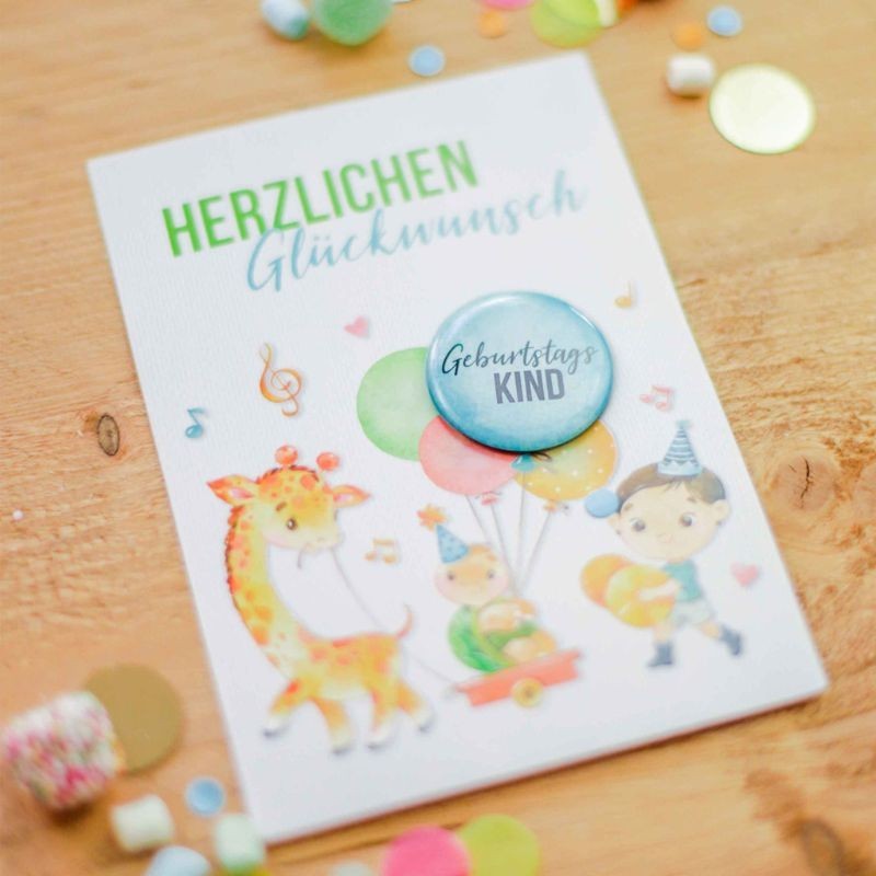 Geburtstagskarte Giraffe mit Button