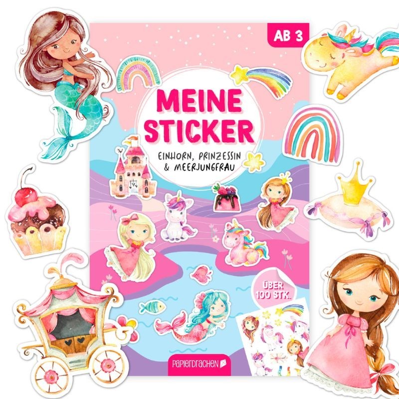 Sticker Set Einhorn, Prinzessin & Meerjungfrau