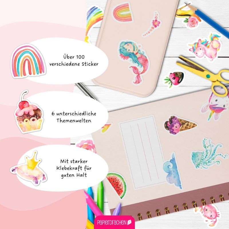 Sticker Set Einhorn, Prinzessin & Meerjungfrau