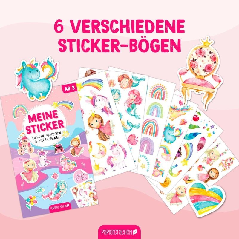 Sticker Set Einhorn, Prinzessin & Meerjungfrau
