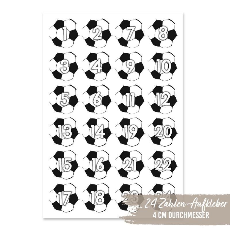 Adventskalender Zahlen Sticker Fussball