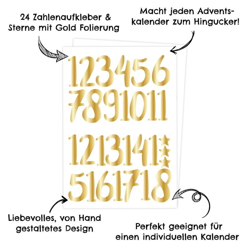 Adventskalender Zahlen Sticker gold