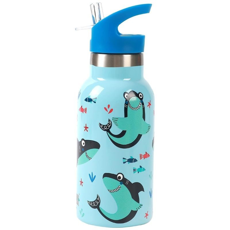Trinkflasche Edelstahl Hai in blau