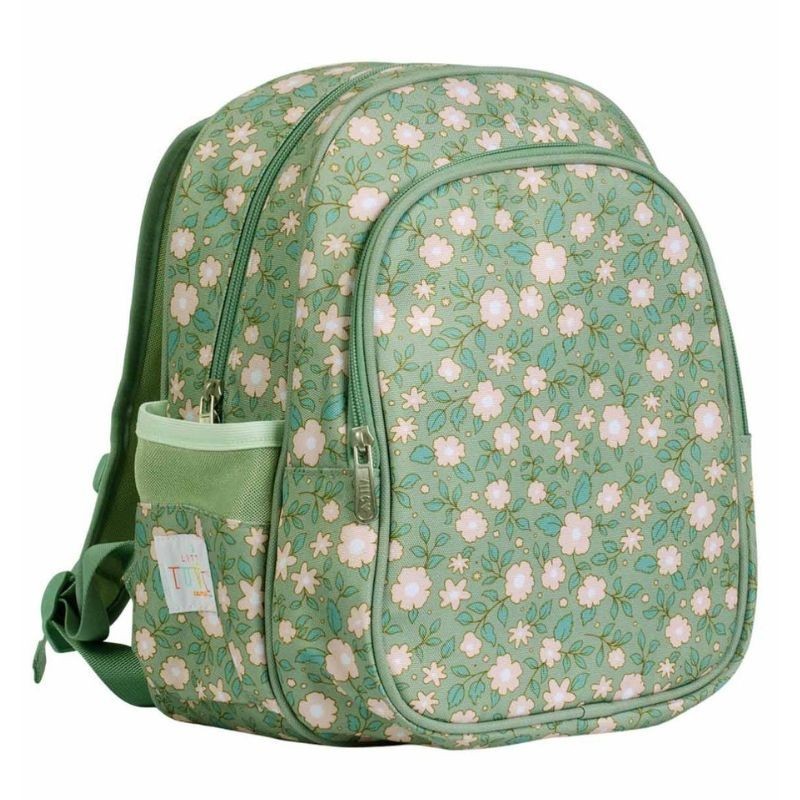 Kinderrucksack Blüten salbeigrün mit Isofach