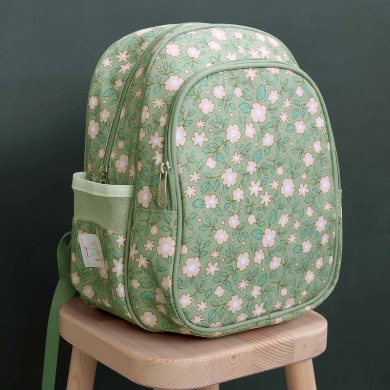 Kinderrucksack Blüten salbeigrün mit Isofach
