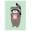 Postkarte Waschbär mit Geschenk