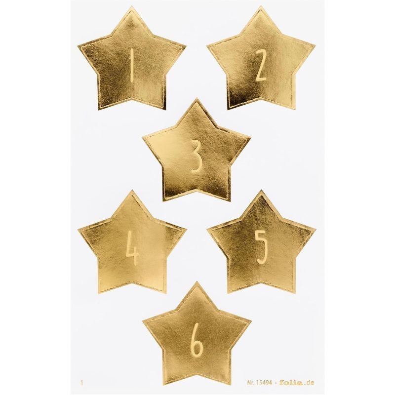 Adventskalender Zahlen Sticker Sterne gold