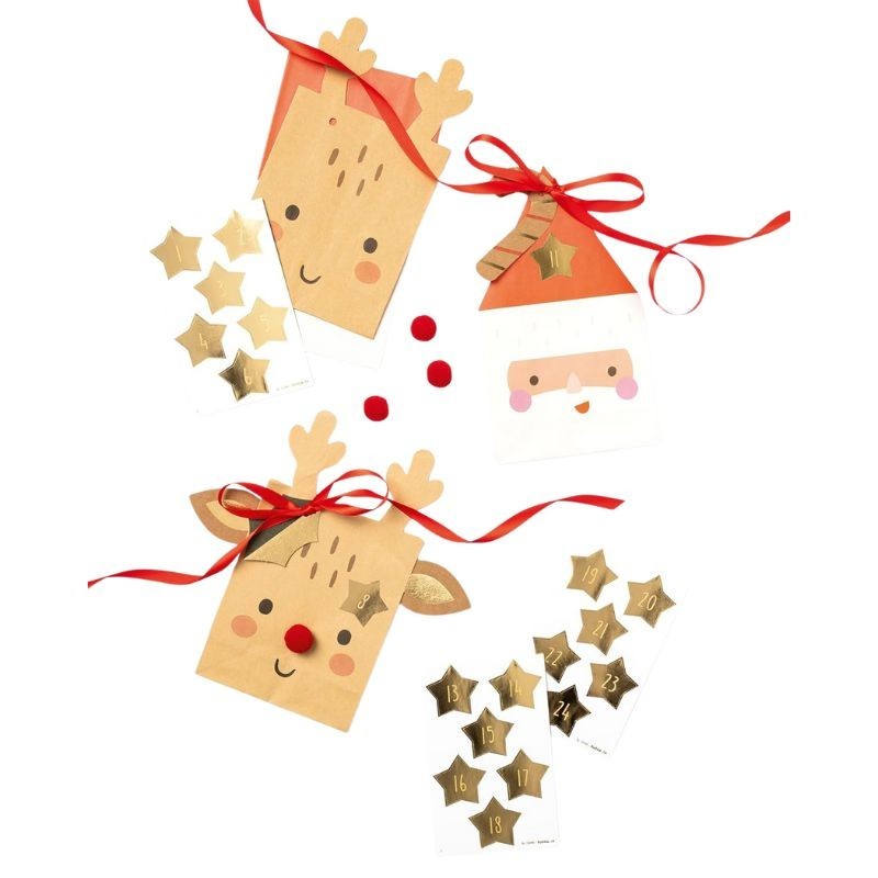 Adventskalender Zahlen Sticker Sterne gold