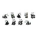 Pandabären - Set mit 9 kleinen handbemalten Figuren