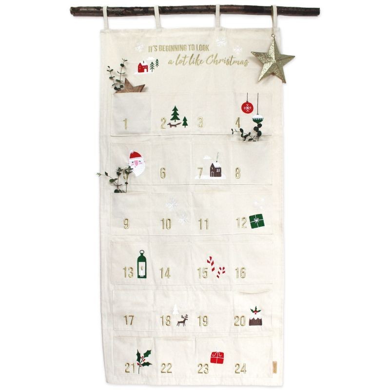 Adventskalender Wandteppich beige & gold