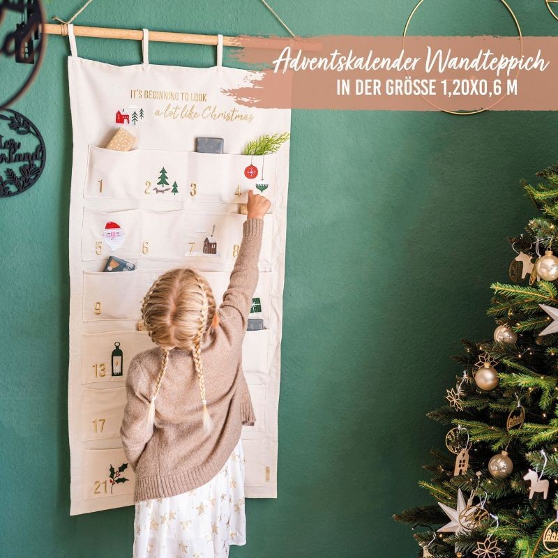 Adventskalender Wandteppich beige & gold