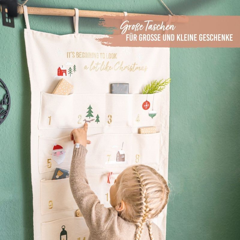 Adventskalender Wandteppich beige & gold