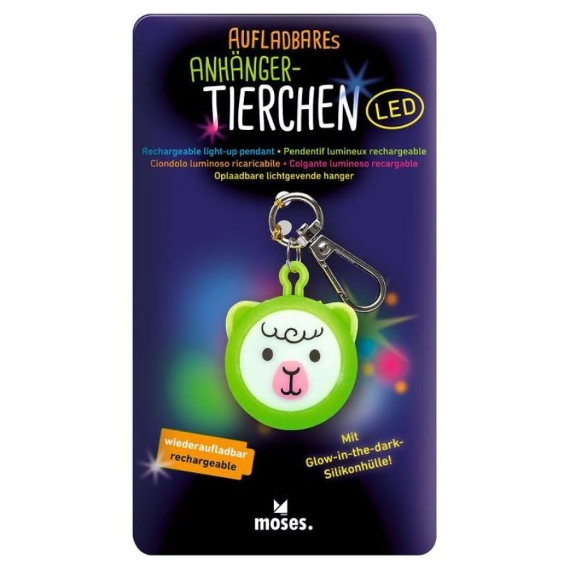 Aufladbares LED Anhänger Tierchen mit Karabiner vom moses Verlag