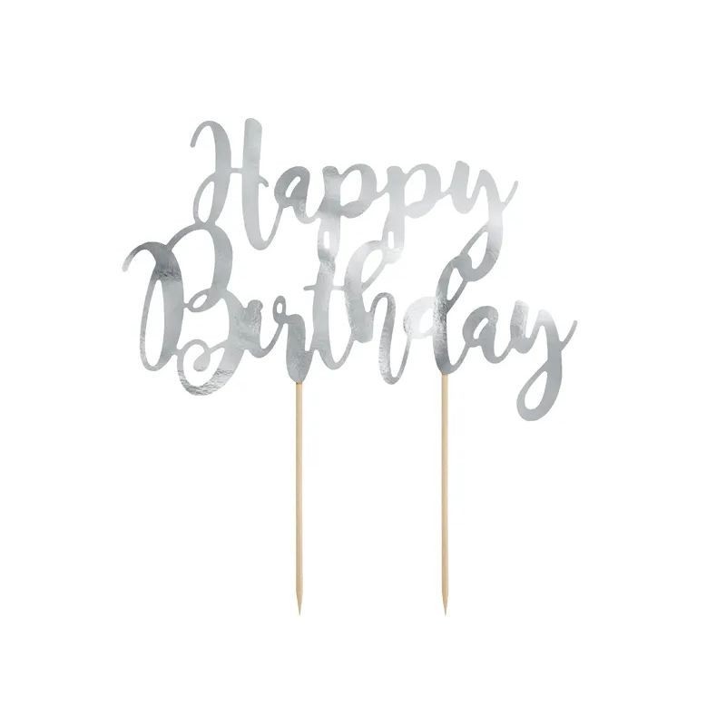 Kuchendeko Cake Topper Happy Birthday silber