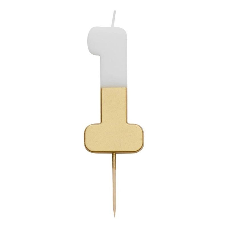 Geburtstagskerze Zahl 1 weiss gold