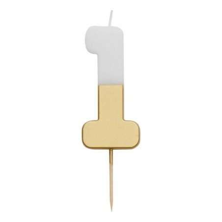 Geburtstagskerze Zahl 1 weiss gold