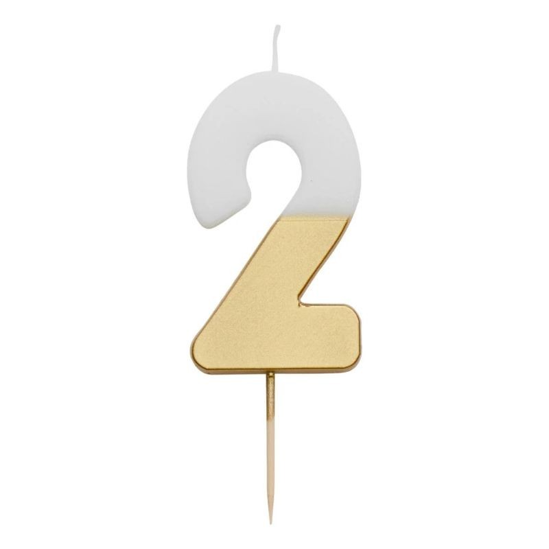 Geburtstagskerze Zahl 2 weiss gold