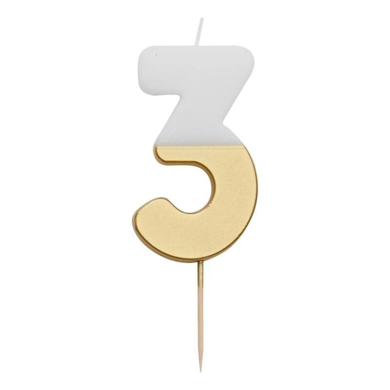 Geburtstagskerze Zahl 3 weiss gold