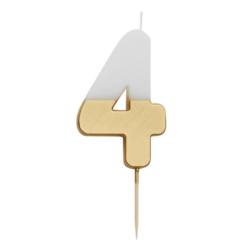 Geburtstagskerze Zahl 4 weiss gold