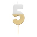 Geburtstagskerze Zahl 5 weiss gold