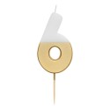 Geburtstagskerze Zahl 6 weiss gold
