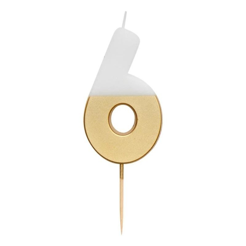 Geburtstagskerze Zahl 6 weiss gold