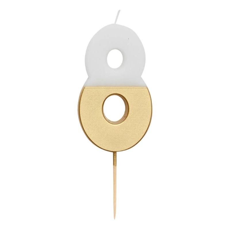 Geburtstagskerze Zahl 8 weiss gold