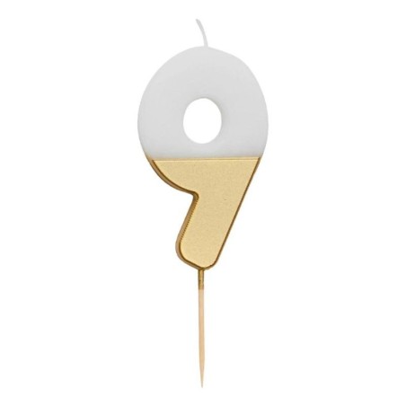 Geburtstagskerze Zahl 9 weiss gold