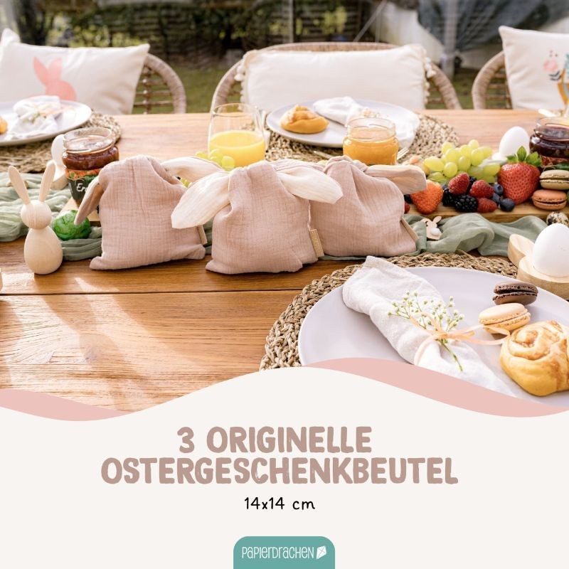 Osternest Ostersäckli Musselin Hasenbeutel beige