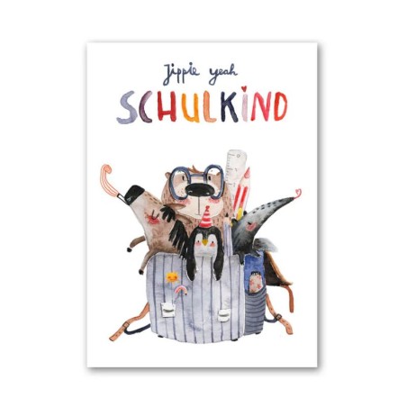 Postkarte jippie yeah Schulkind