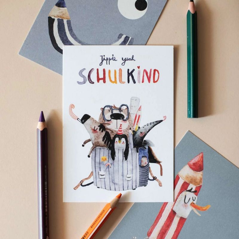 Postkarte jippie yeah Schulkind