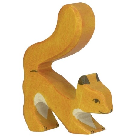 Holztiger Holzfigur Eichhörnchen in orange