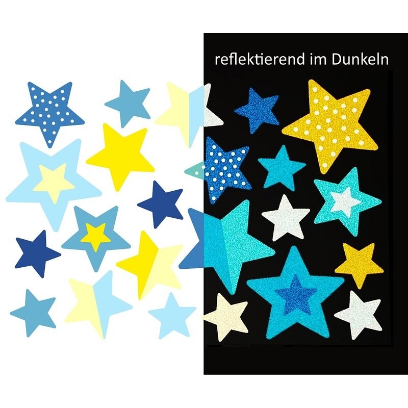 Wasserfeste reflektierende Sticker Sterne in blau und gelb von Jabalou