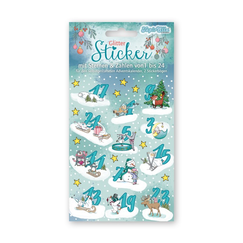 Adventskalender Sticker Winterzauber mit Zahlen und Sternen