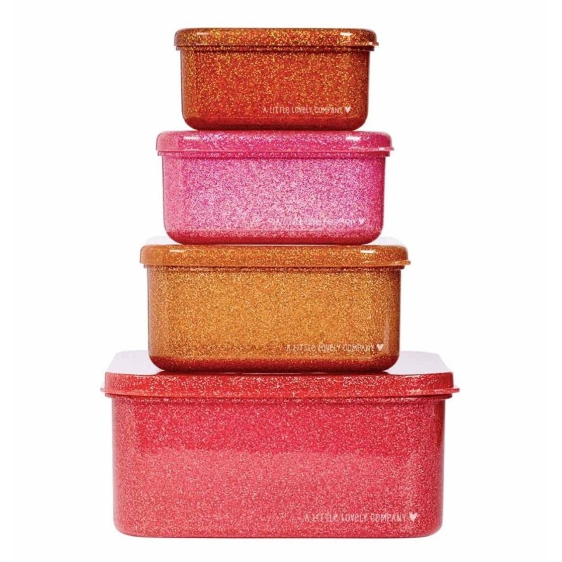 Znüni- und Lunchbox Set Glitzer Pink von A Little Lovely Company